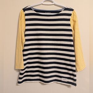 Talbots Authentic Classic Stripe Boatneck Top Cotton Blue, White & Yellow - Sz M